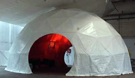 Geodesic dome with red lining